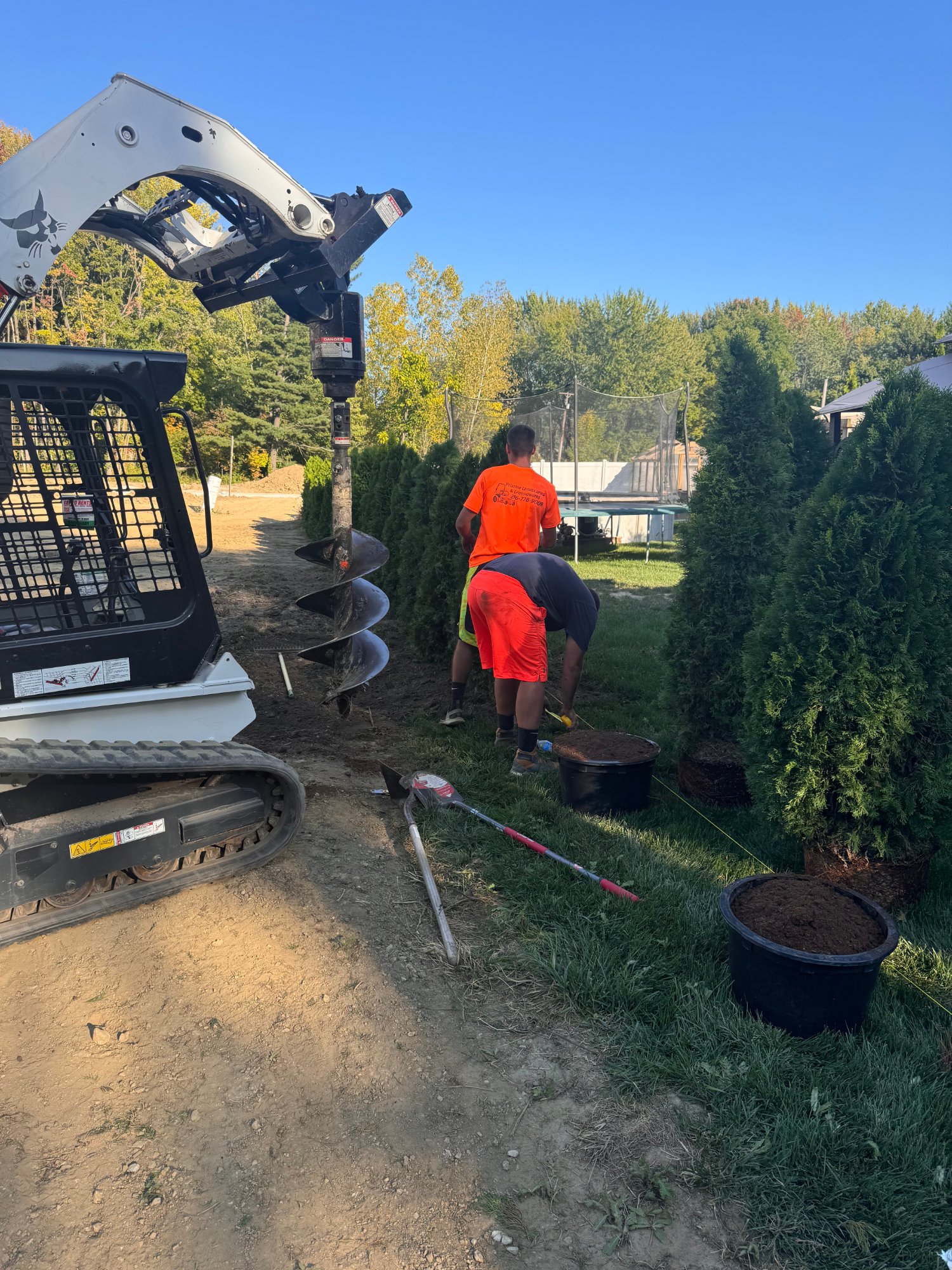 Pristine crew planting trees with machine assistance
