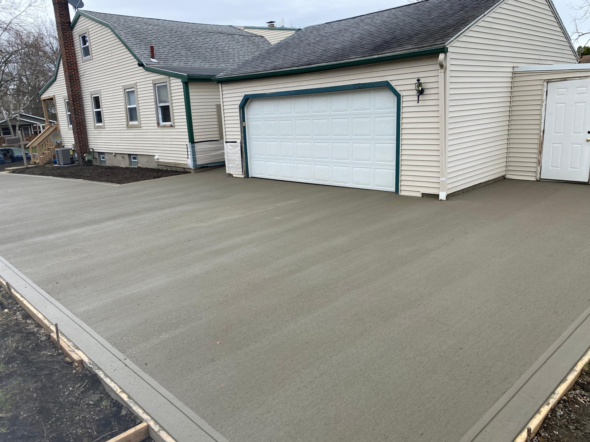 Freshly poured concrete driveway